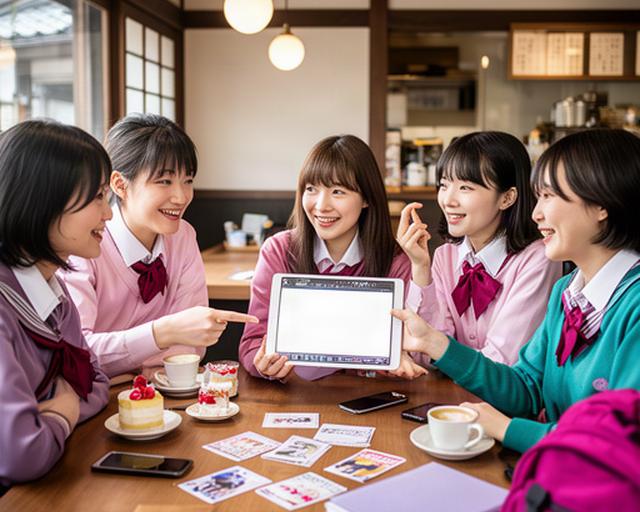 倉敷の学生たちがカフェで番組表を見ながら談笑する様子
